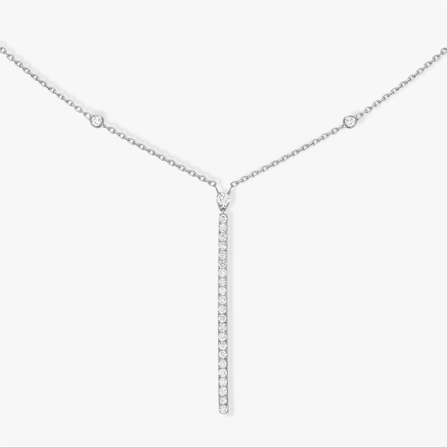 Messika Gatsby Vertical Bar Necklace in 18k White Gold & 0.38ct Diamonds