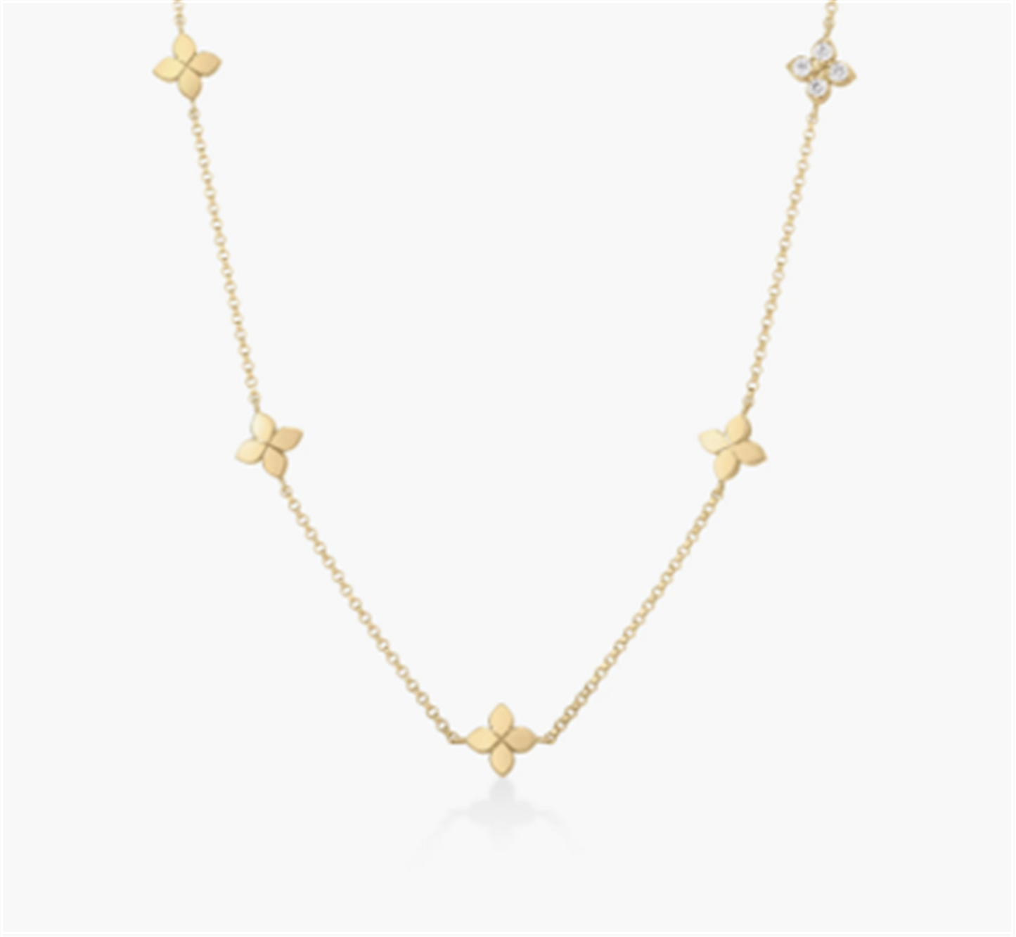 Roberto Coin Love In Verona Diamond Flower Station Necklace 18k Gold