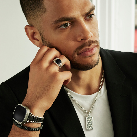 Lagos Black Agate Oval Band Ring