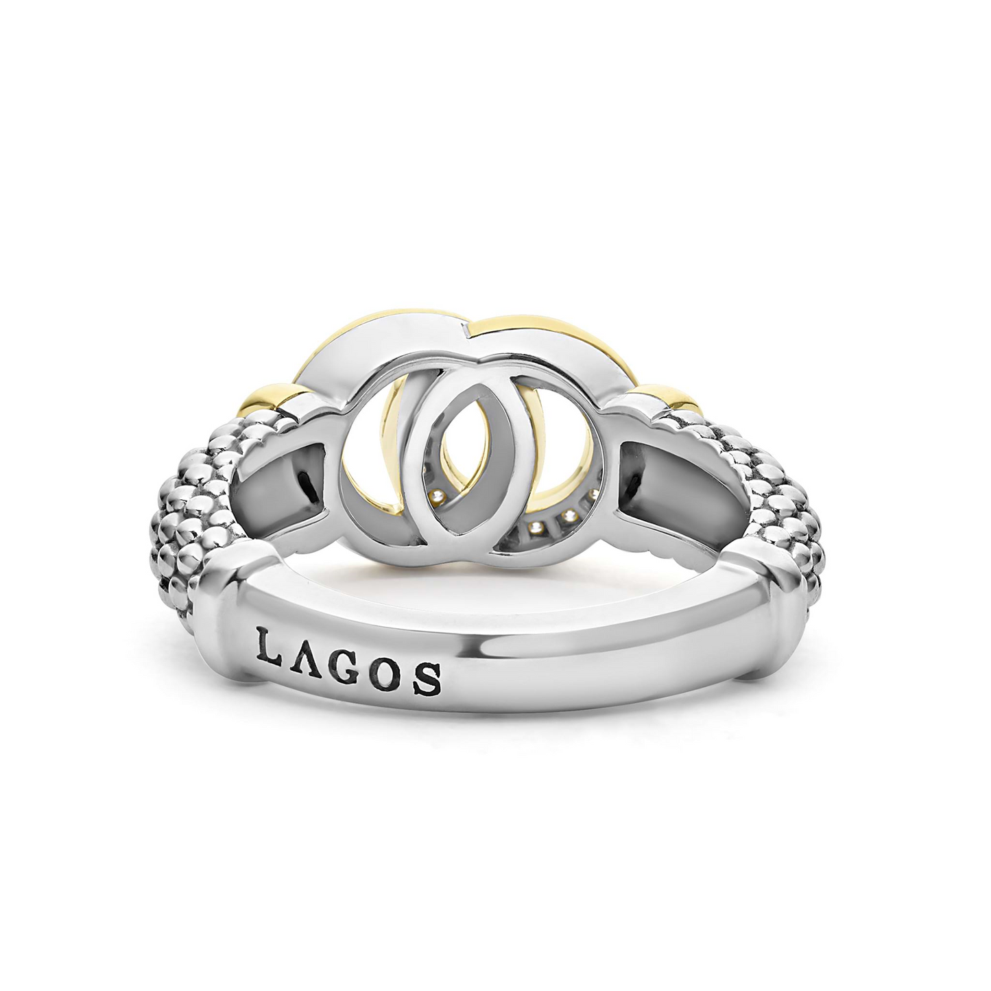 Lagos Two-Tone Interlocking Diamond Ring in Sterling Silver and 18k Gold