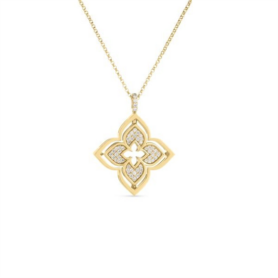 Roberto Coin Gold Venetian Princess Pirouette Pave Diamond & Mother of Pearl Flower Necklace