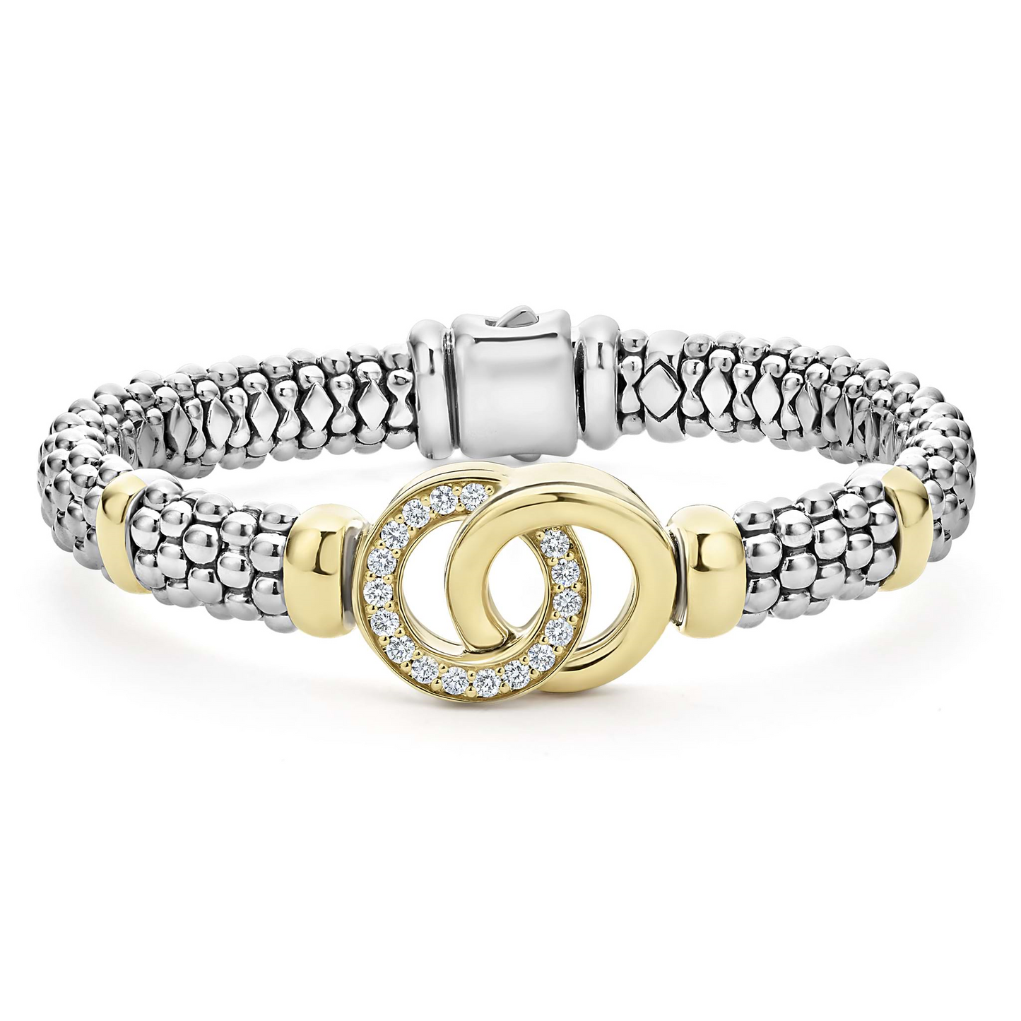 Lagos Two-Tone Interlocking Diamond Caviar Bracelet - 9mm