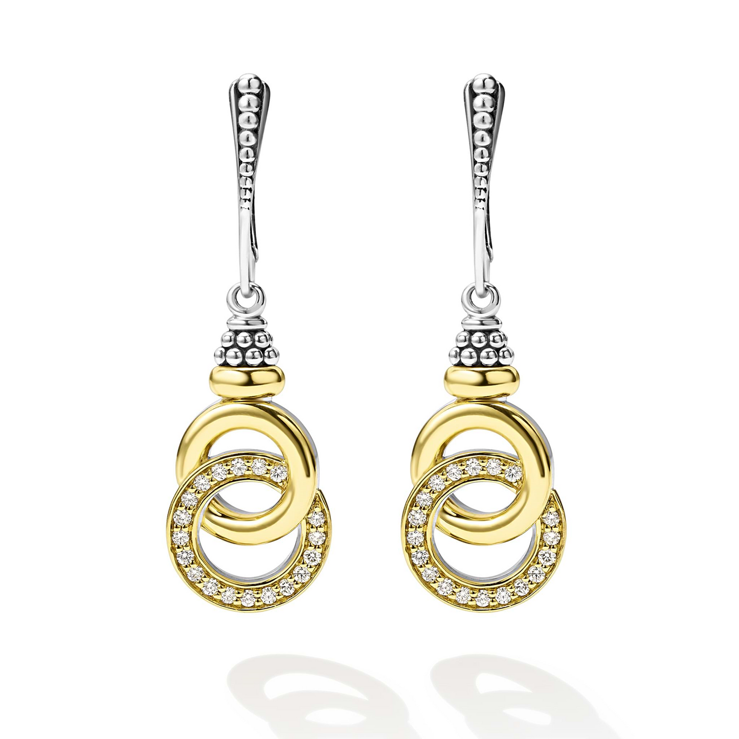 Lagos Two-Tone Interlocking Diamond Drop Earrings in Sterling Silver and 18k Gold