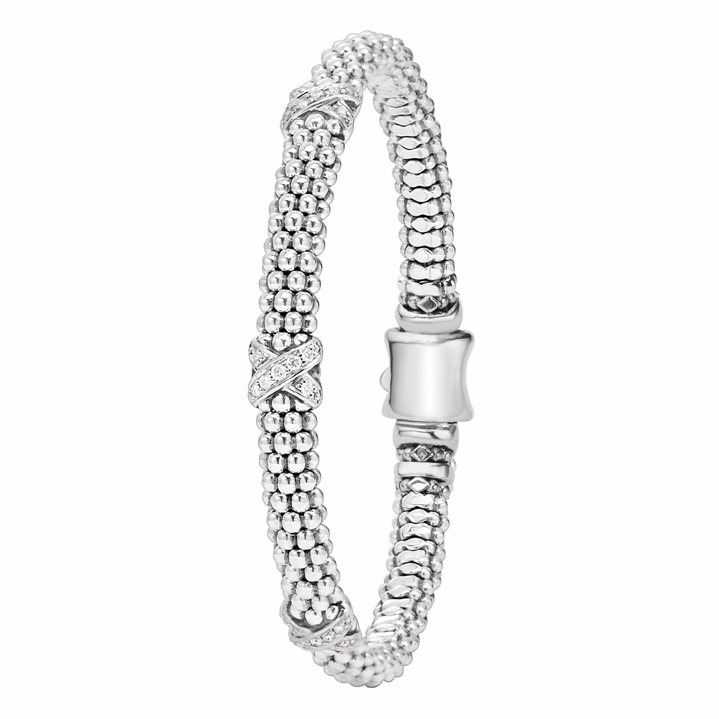 Lagos Three Station Silver X Diamond Bracelet