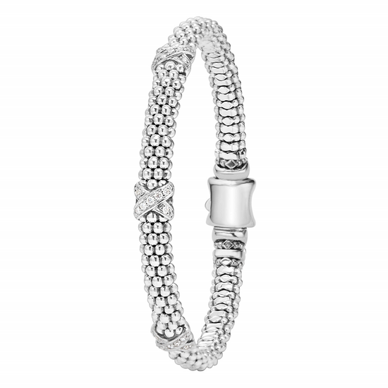 Lagos Three Station Silver X Diamond Bracelet