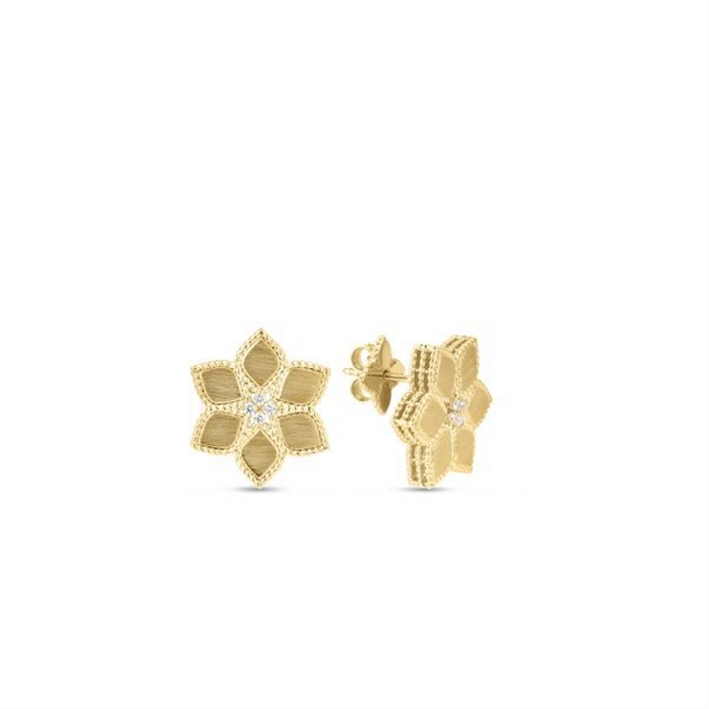 Roberto Coin Vernazza Diamond & Satin Finish Flower Earrings in 18k Gold