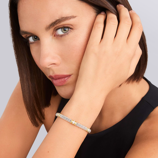 Lagos Triple Diamond Station Caviar Bracelet