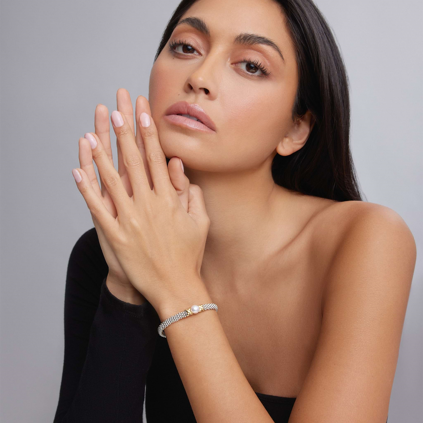Lagos Two-Tone X Pearl Caviar Bracelet