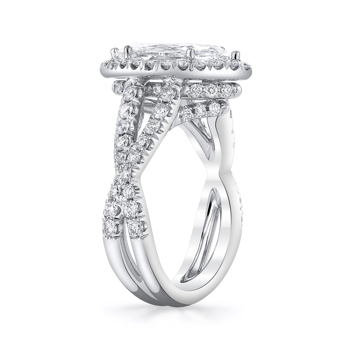 Joshua J Marquis Center w/ Diamond Halo & Twisted Shank Engagement Ring