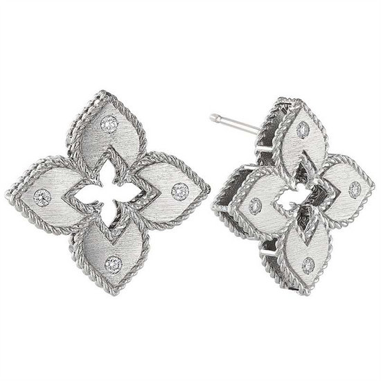 Roberto Coin White Gold Diamond Petite Venetian Flower Earrings