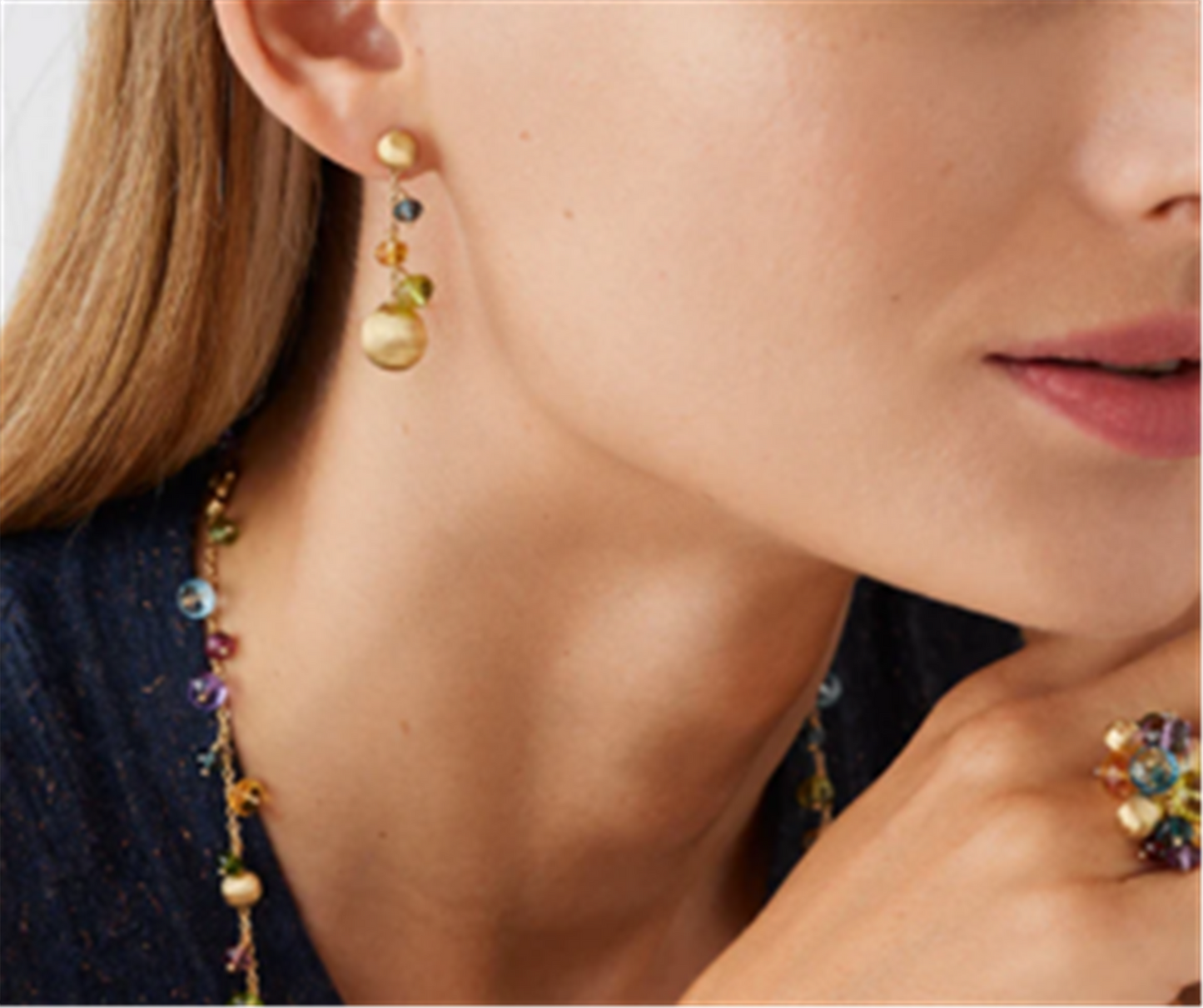 Maraco Bicego Africa Mixed Gemstone Short Drop Earrings in 18k Gold