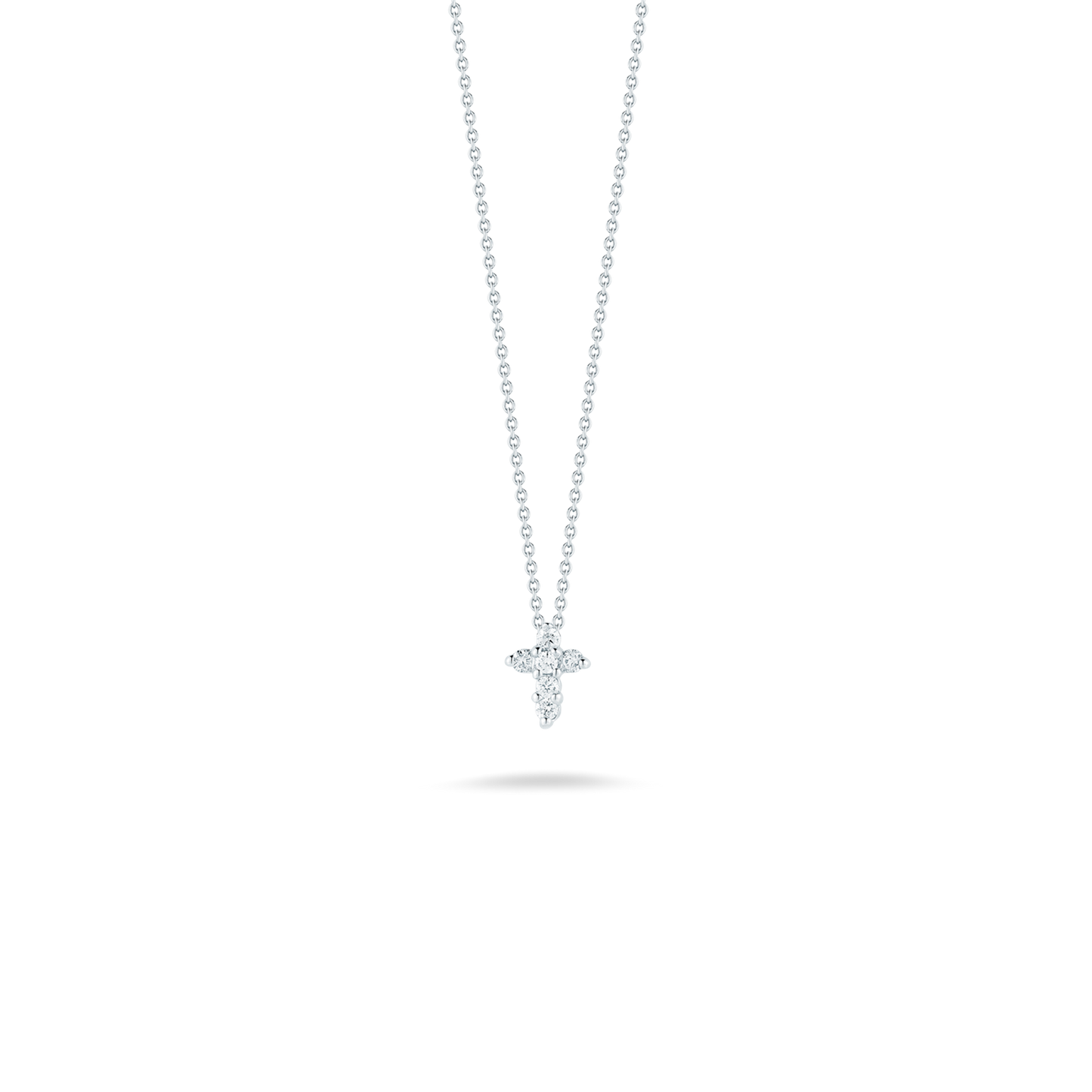 Roberto Coin Baby Cross Necklace in 18k White Gold & 1/10ct Diamonds