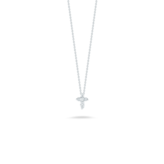 Roberto Coin Baby Cross Necklace in 18k White Gold & 1/10ct Diamonds