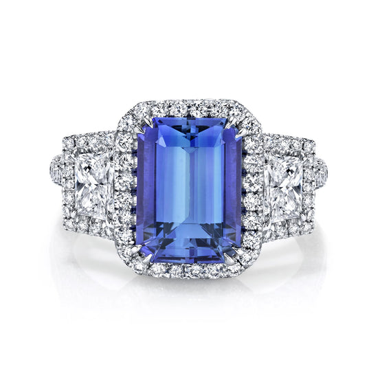 Joshua J Platinum 3ct Emerald-Cut Tanzanite & Diamond Ring