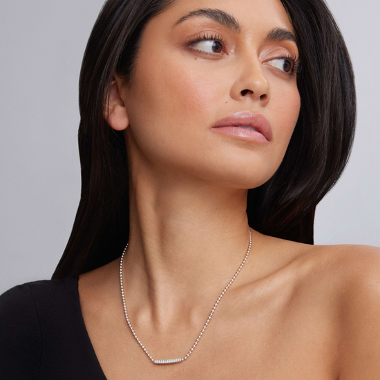 Lagos Small Station Diamond Beaded Necklace in Sterling Silver