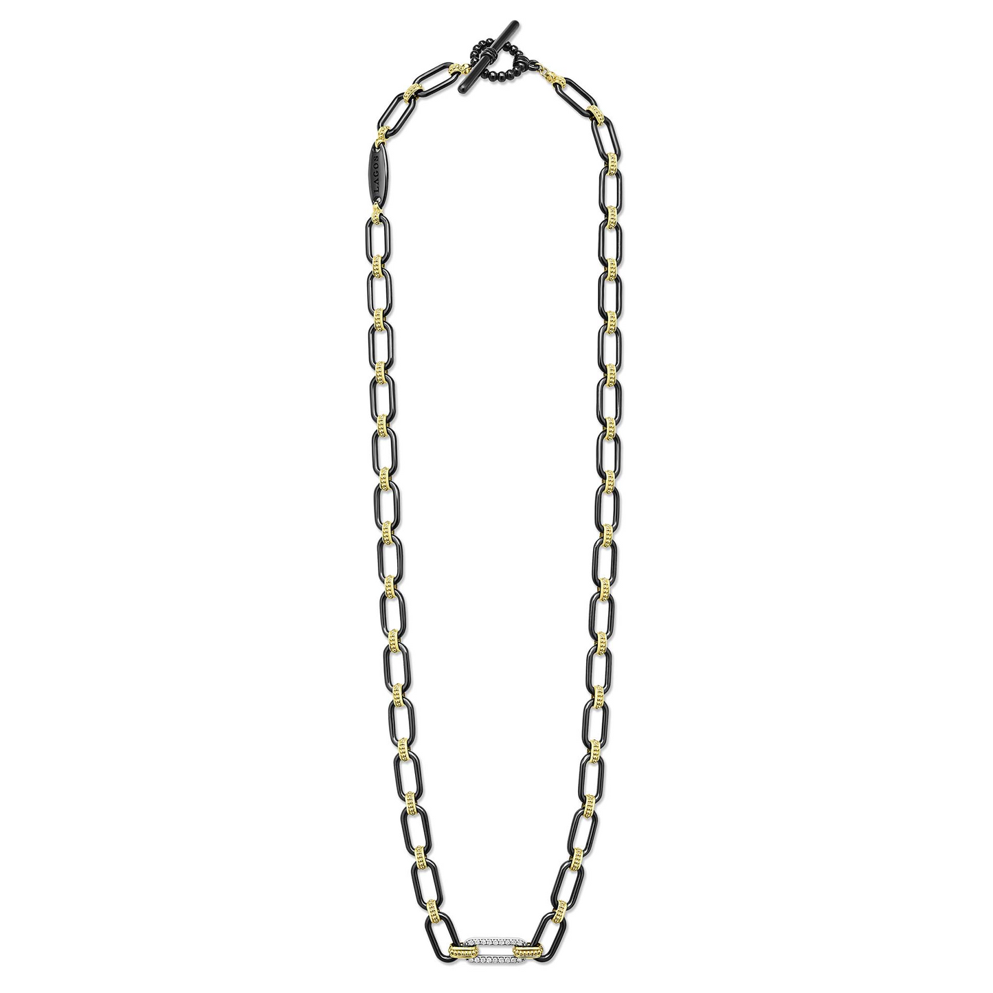 Lagos Diamond Station Link Necklace in Black Ceramic and 18k Gold - 6mm