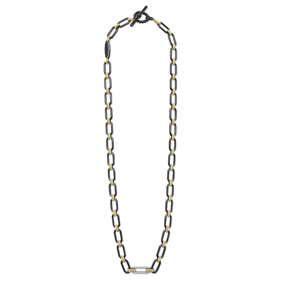 Lagos Diamond Station Link Necklace in Black Ceramic and 18k Gold - 6mm