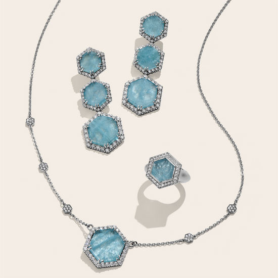Jamie Turner Eclipse Aquamarine Pendant w/ Diamonds in 18k White Gold