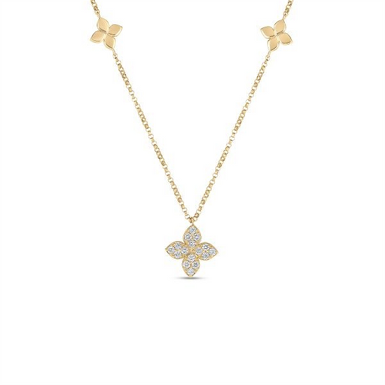 Roberto Coin Gold Love by the Inch Diamond & Polished Flower Station Necklace