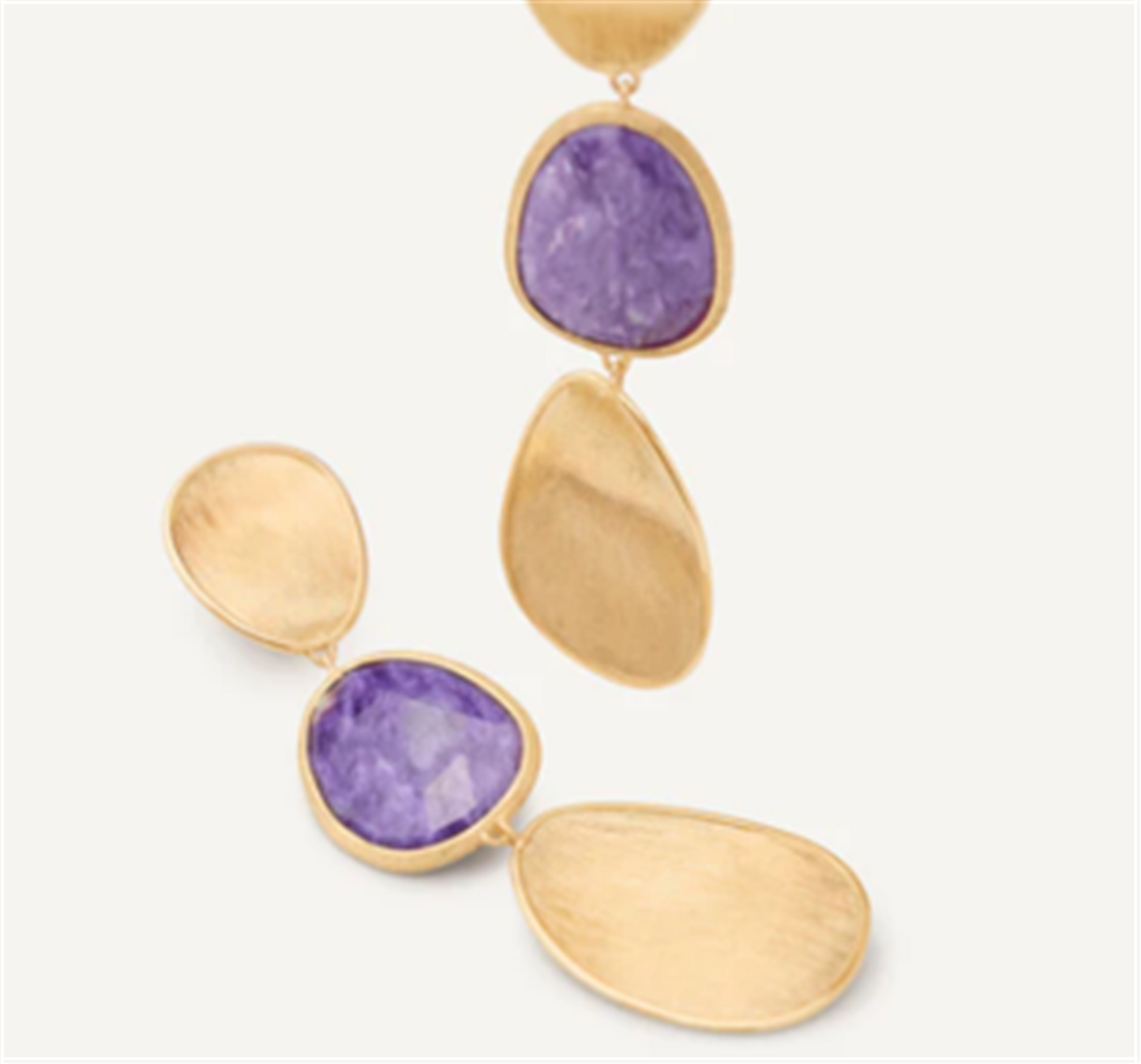 Marco Bicego Lunaria Three-Drop Charoite Earrings in 18k Gold