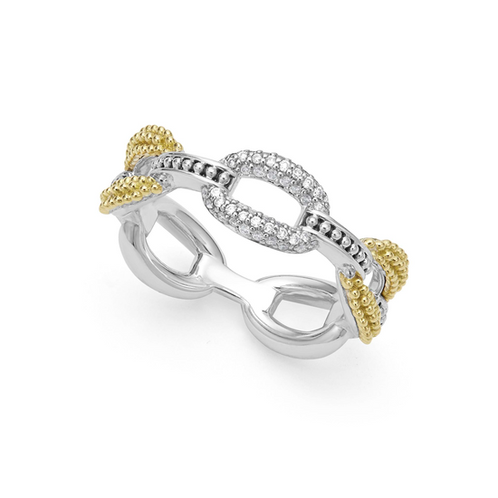 Lagos Small Two-Tone Eternity Diamond Ring in Sterling Silver and 18k Gold