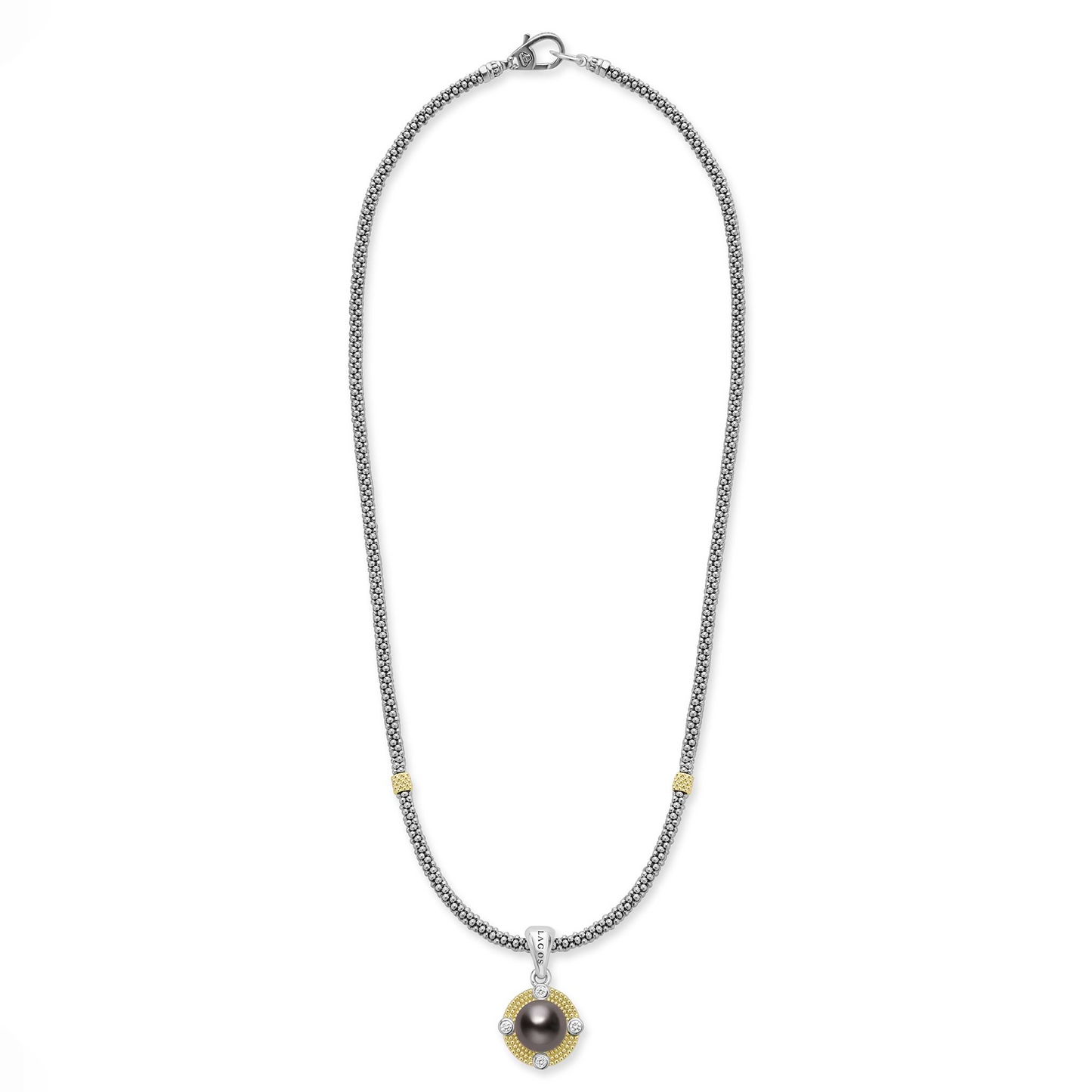 Lagos Tahitian Black Pearl Diamond Caviar Necklace