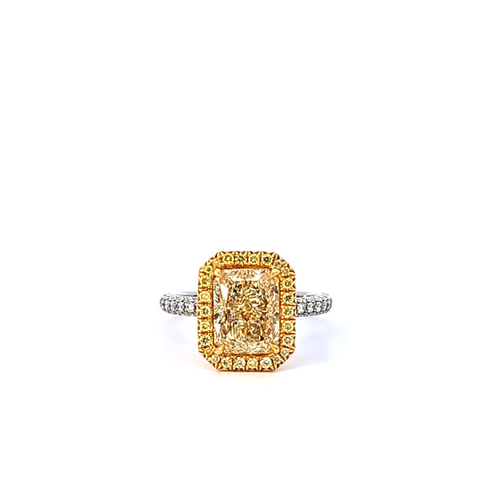 Maidi 3ct Radiant Cut Fancy Diamond Engagement Ring in Platinum & 18k Gold