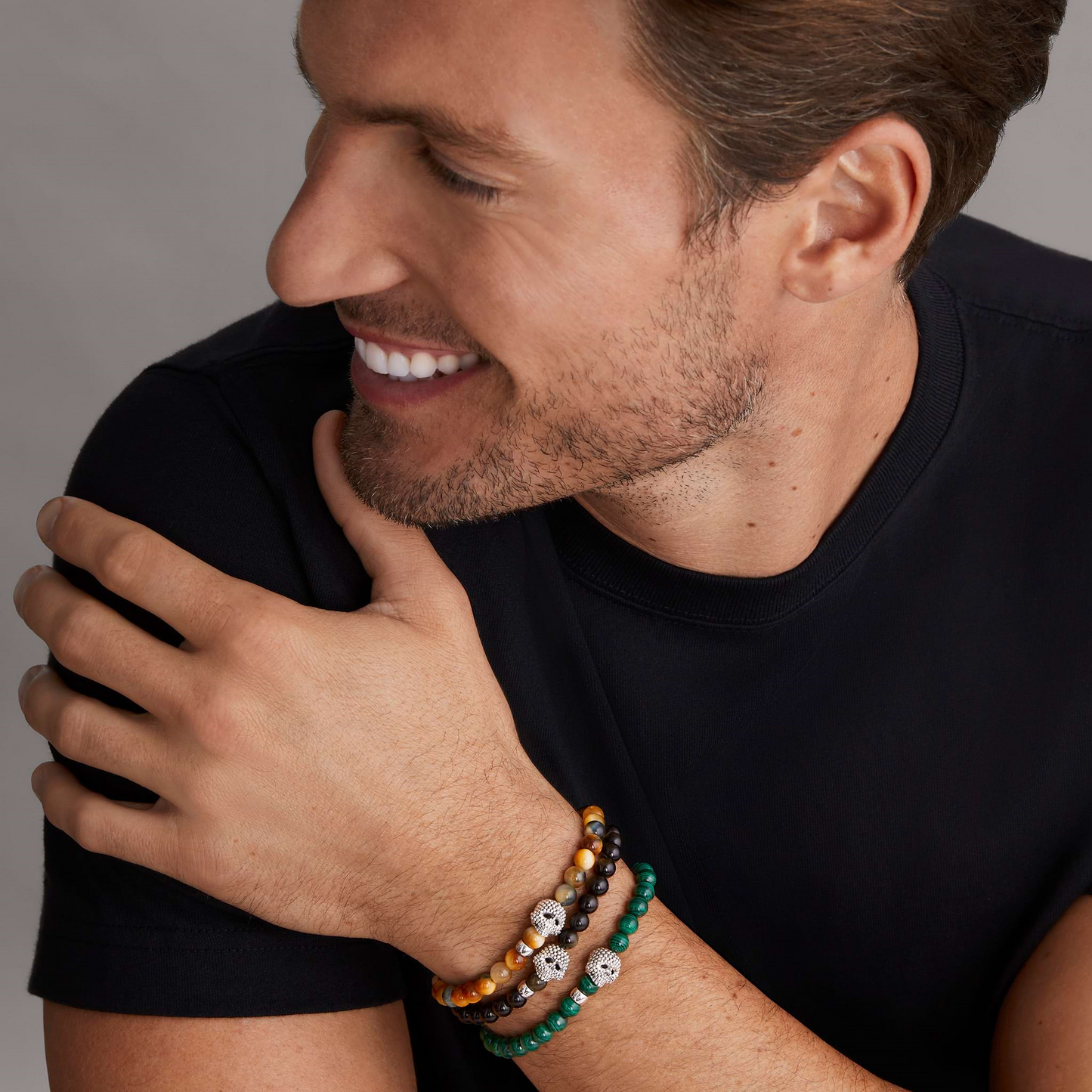 Lagos Malachite Skull Bracelet