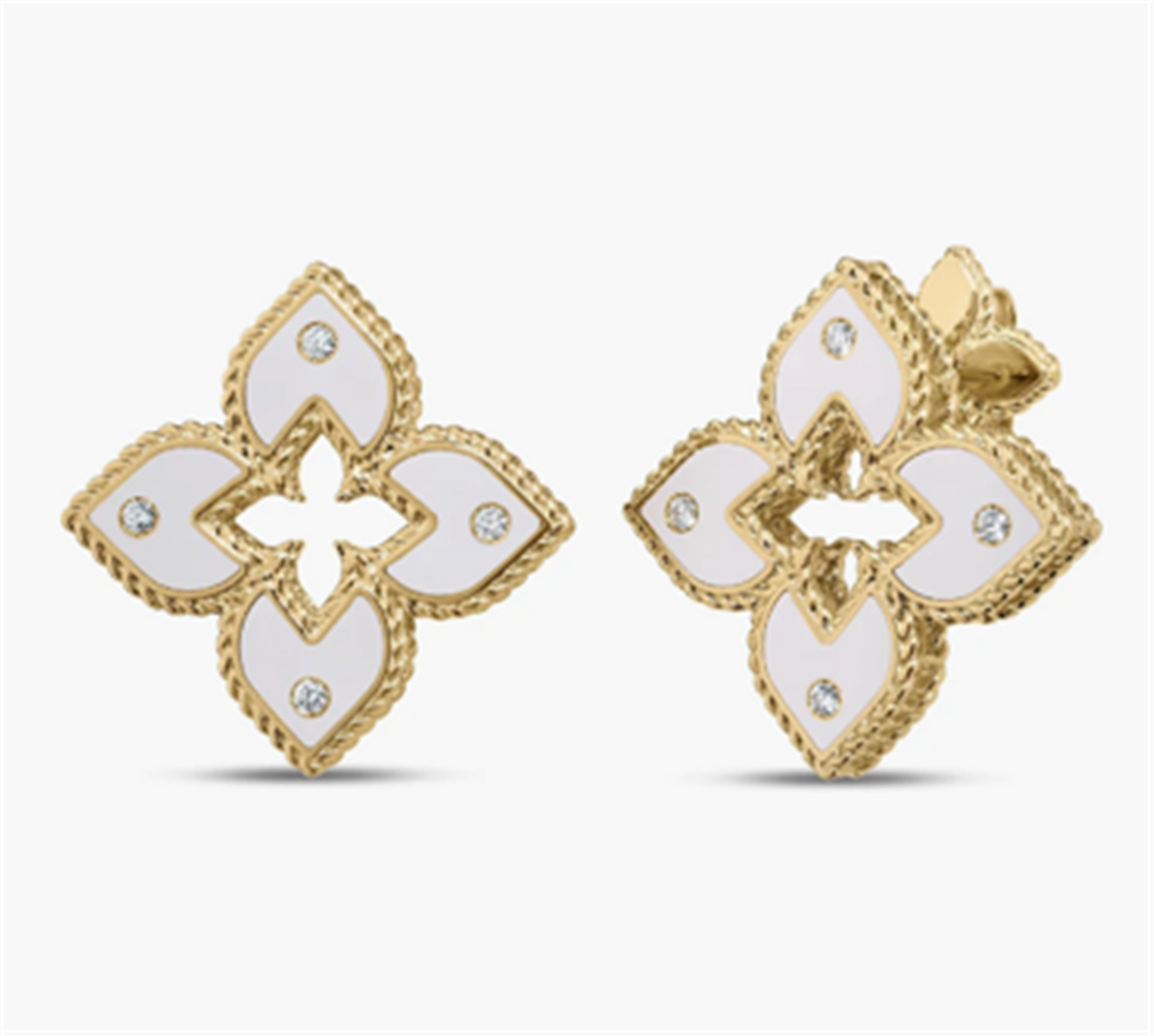Roberto Coin Venetian Princess Diamond & White Enamel Flower Stud Earrings in 18k Yellow Gold