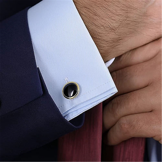 Gabriel & Co. Gold Round Cufflinks with Black Onyx Stones