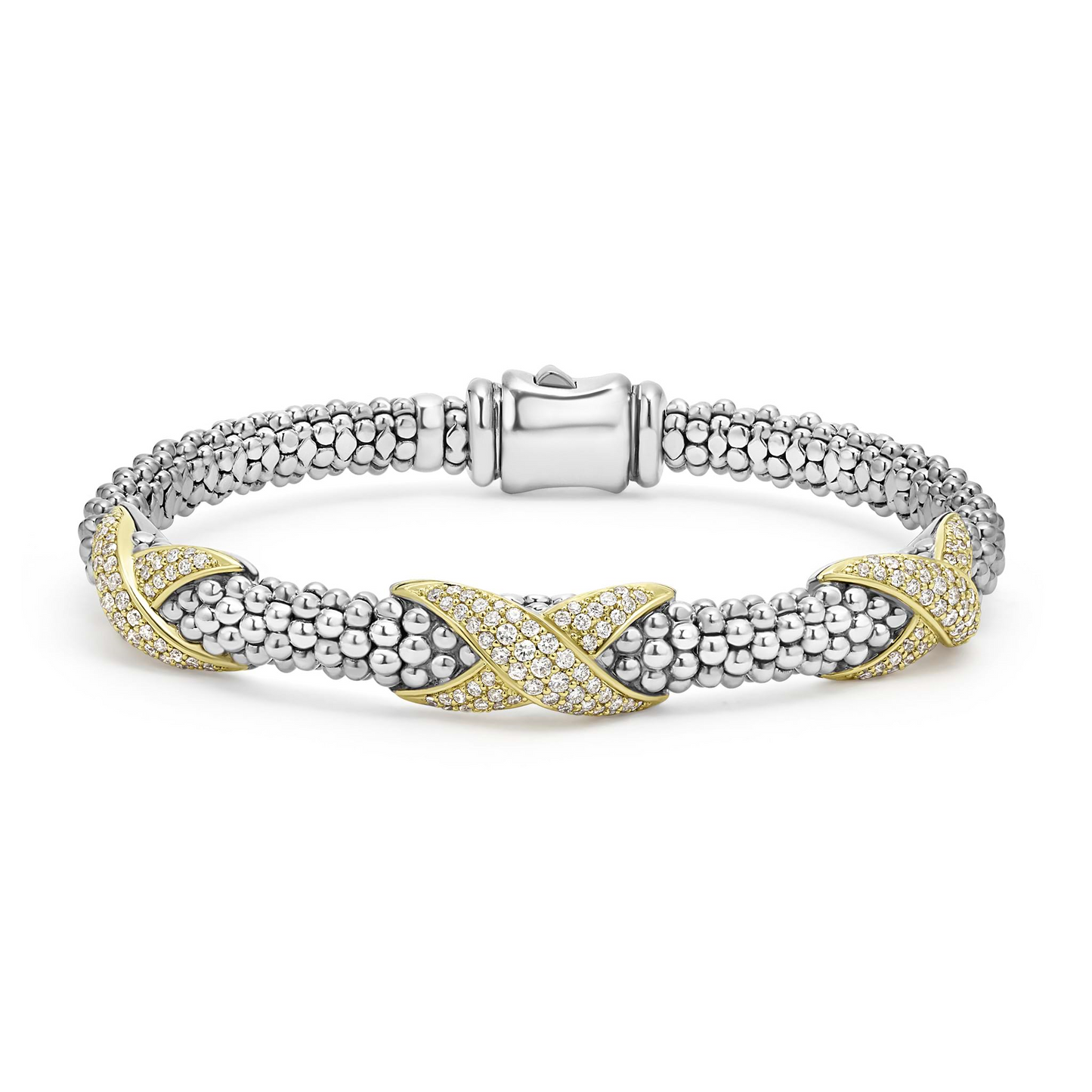 Lagos Three Station Diamond X Caviar Bracelet - 6mm