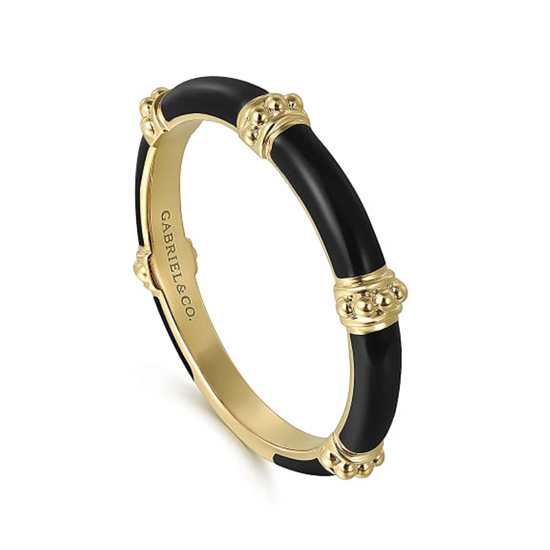 Gabriel & Co. Gold Bujukan Stackable Ring with Black Enamel