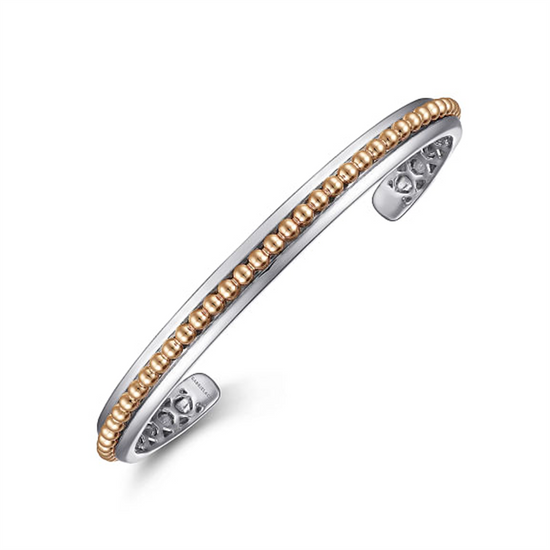 Gabriel & Co. 925 Sterling Silver Open Cuff Bracelet w/ Rose Gold Beads