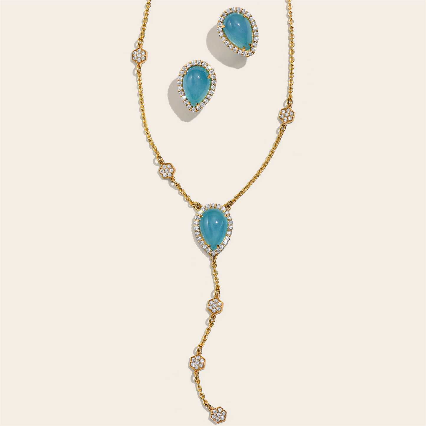 Jamie Turner Sparrow Aquamarine & Diamond Studs in 18k Yellow Gold