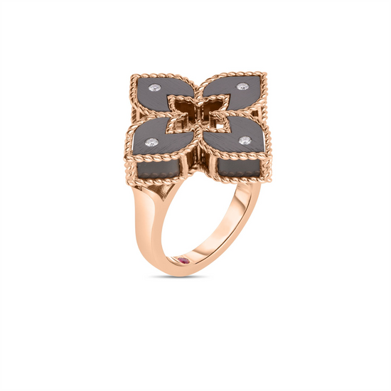 Roberto Coin Rose Gold Venetian Princess Collection Grey Titanium & Diamond Ring