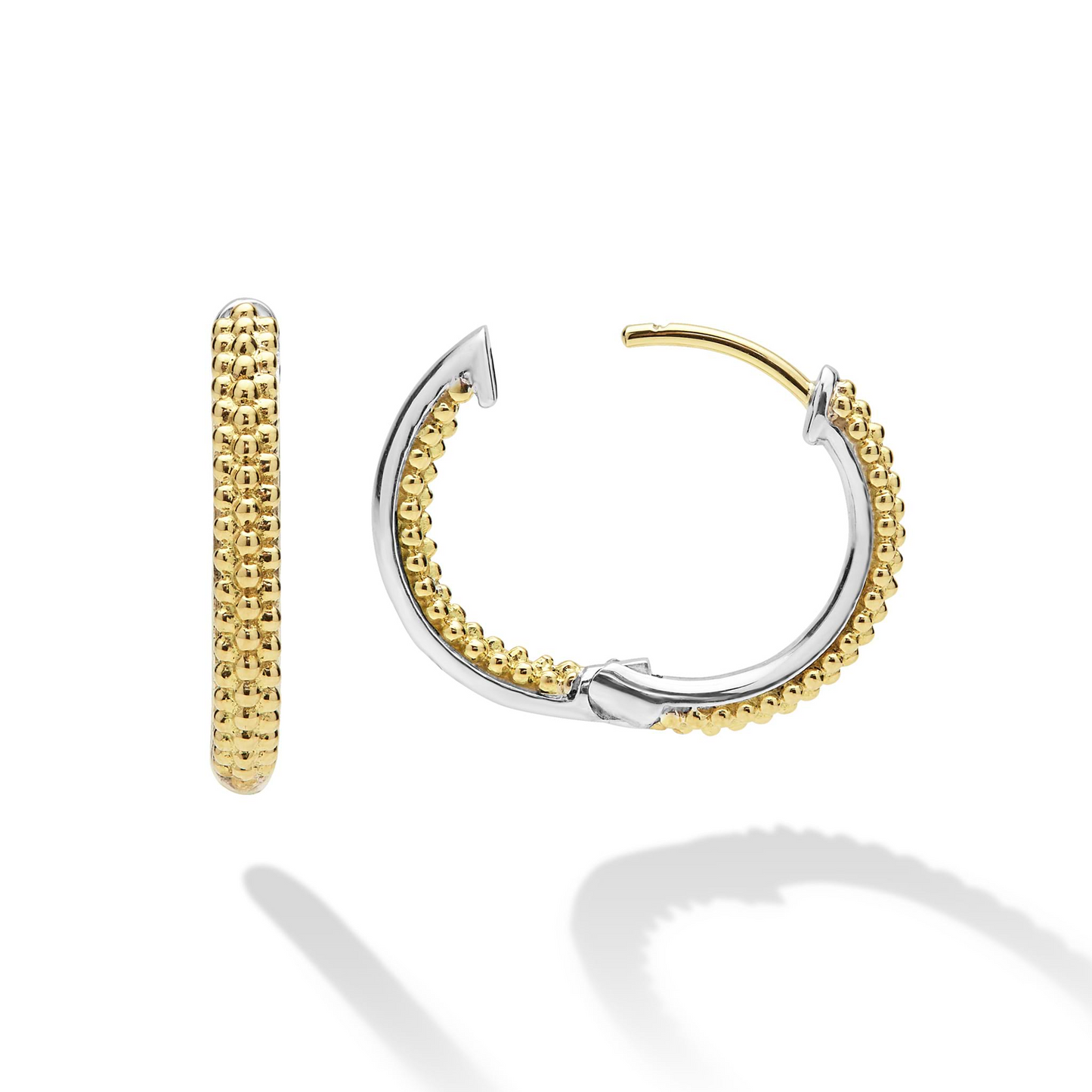 Lagos Two-Tone Caviar Huggie Earrings in Sterling Silver and 18k Gold