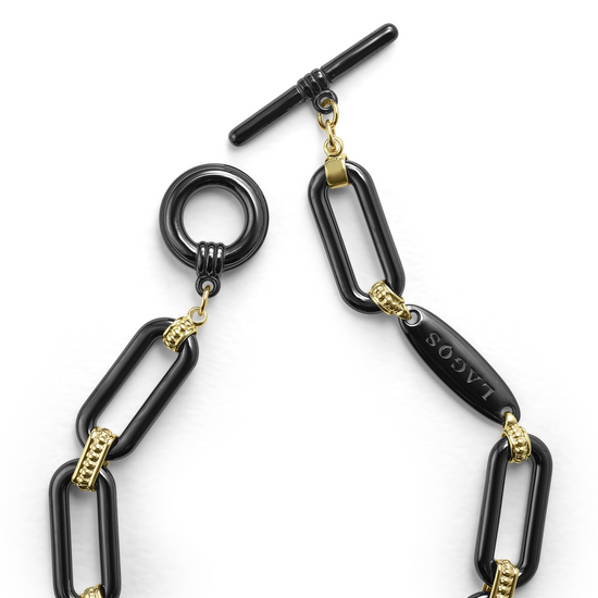 Lagos 18k Gold and Black Ceramic Link Bracelet
