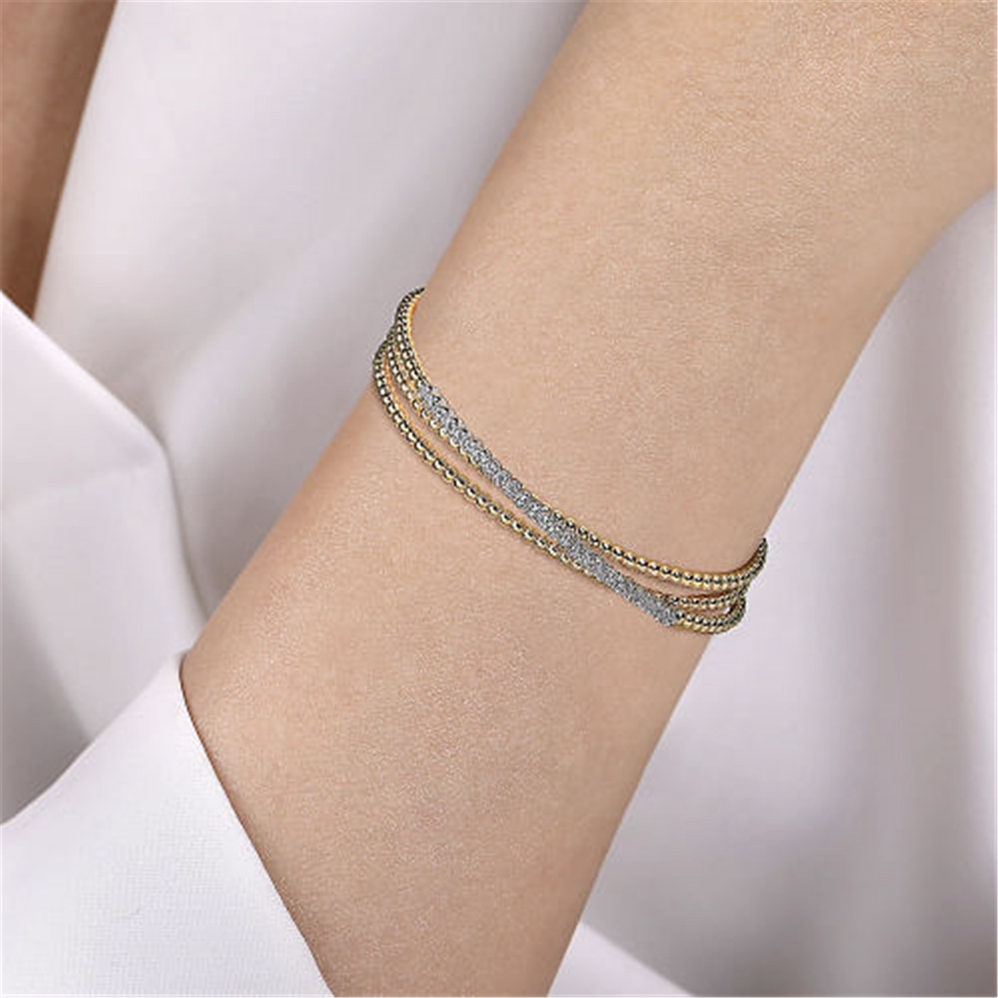 Gabriel & Co. Two Tone Gold Bujukan Diamond Criss Cross Bangle