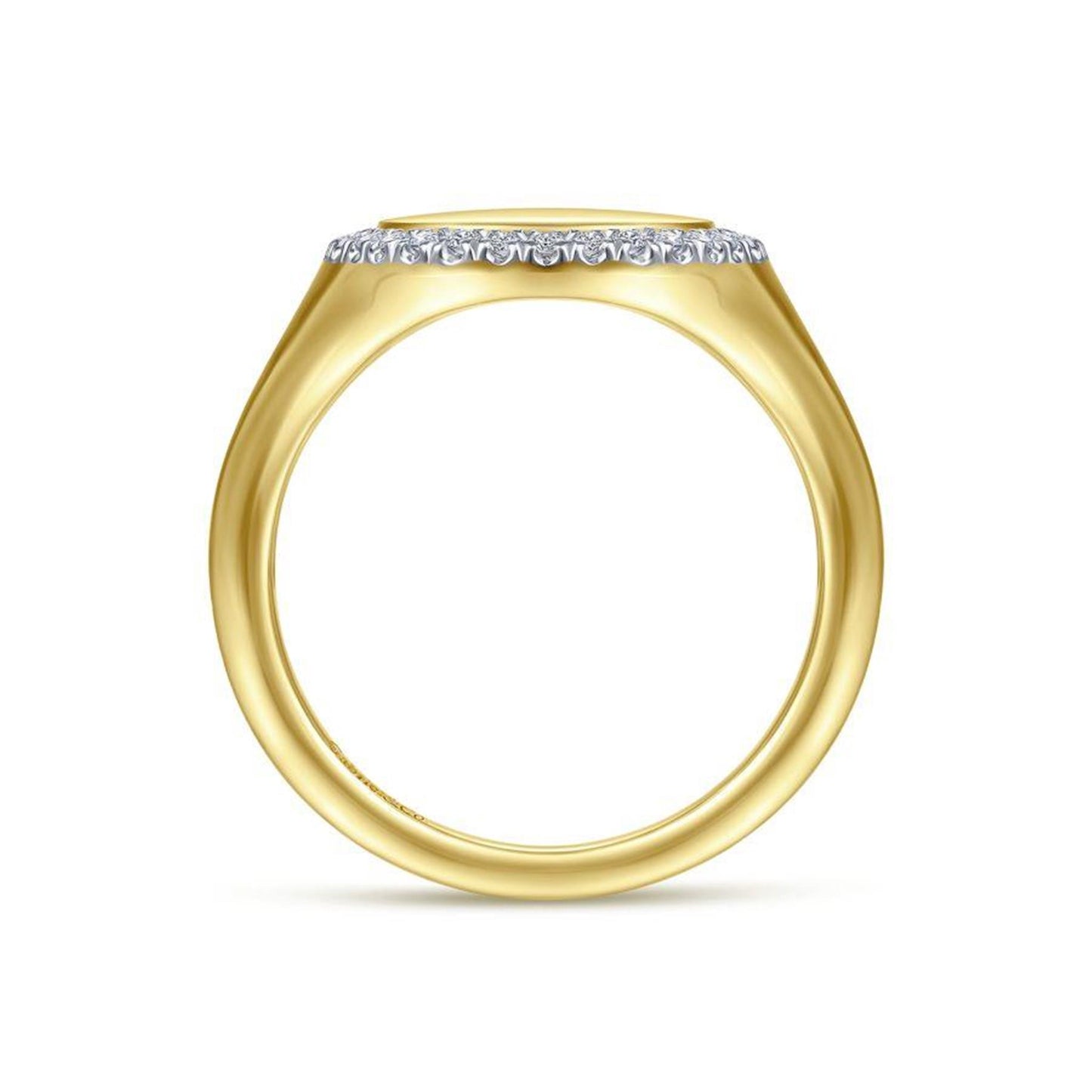 Gabriel & Co. Gold Pinky Signet Ring with Diamond Halo
