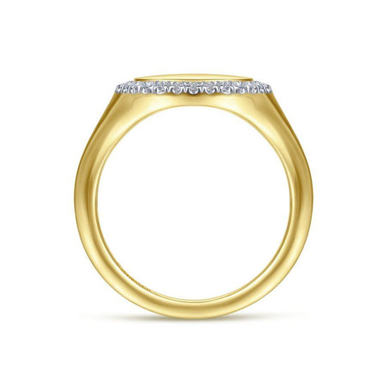 Gabriel & Co. Gold Pinky Signet Ring with Diamond Halo