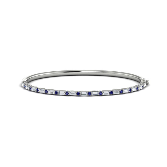 Vlora Baguette Cut Diamonds & Round Sapphire Bangle in 14k White Gold