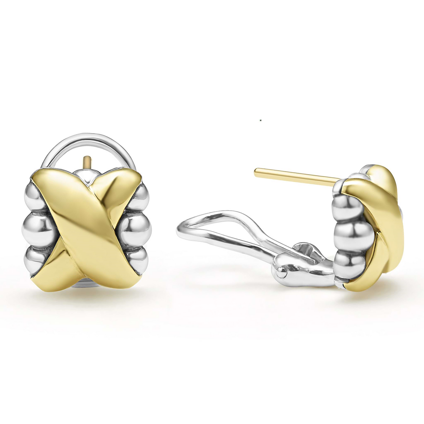 Lagos Two-Tone X Omega Clip Earrings in Sterling Silver and 18k Gold