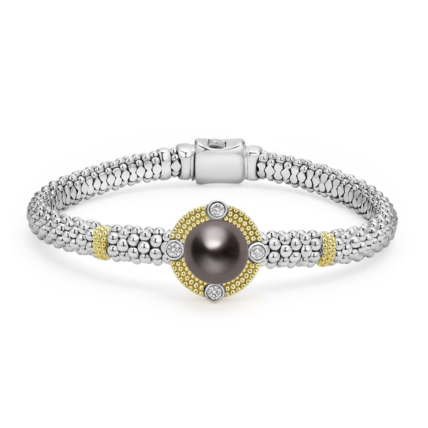 Lagos Tahitian Black Pearl Diamond Caviar Bracelet