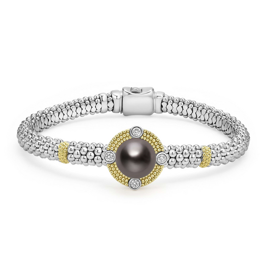 Lagos Tahitian Black Pearl Diamond Caviar Bracelet