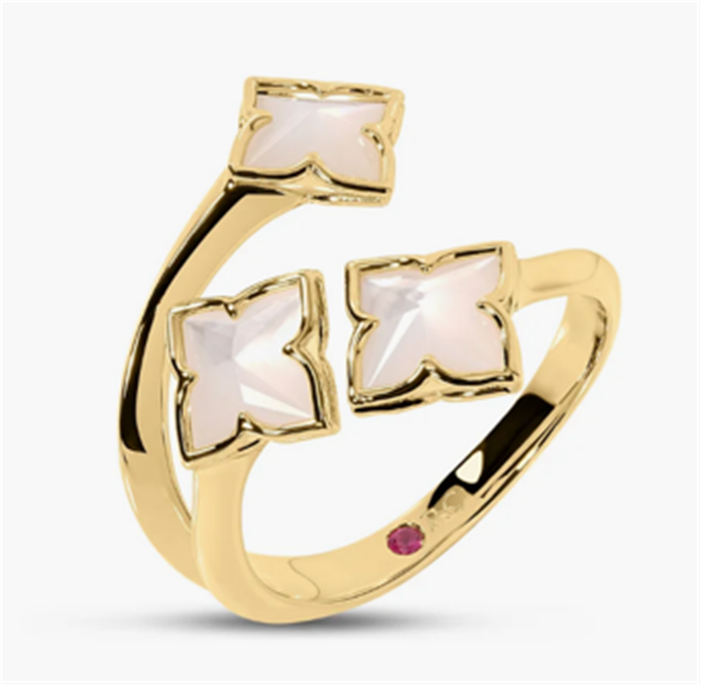 Roberto Coin Venetian Princess Carnival Mother of Pearl Three Row Flower Ring in 18k Yellow Gold
