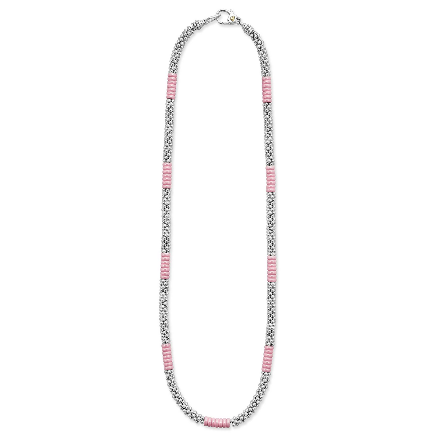 Lagos Pink Silver Station Ceramic Beaded Necklace - 5mm