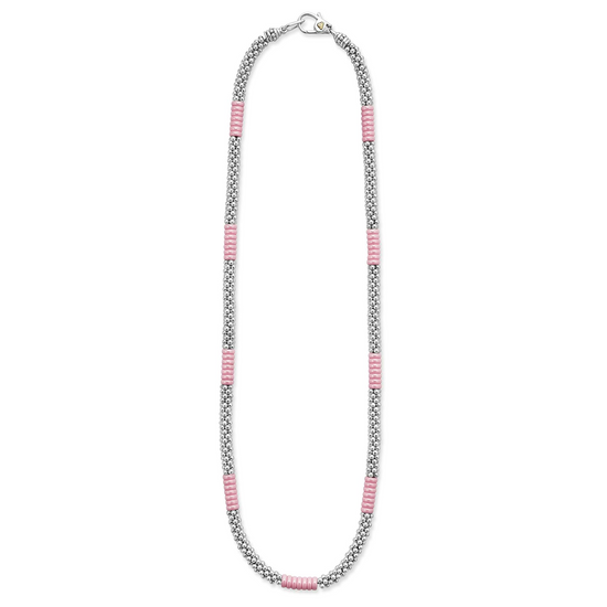 Lagos Pink Silver Station Ceramic Beaded Necklace - 5mm