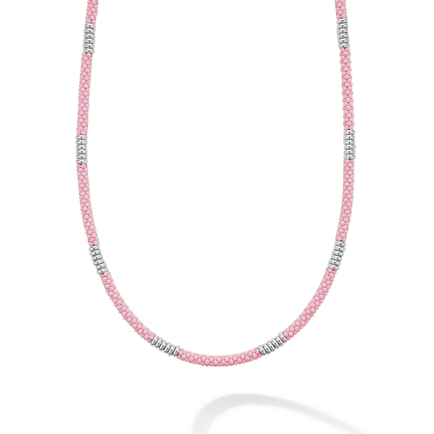 Lagos Silver Station Ceramic Beaded Necklace in Pink