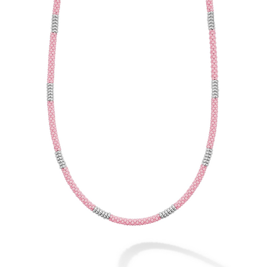 Lagos Silver Station Ceramic Beaded Necklace in Pink