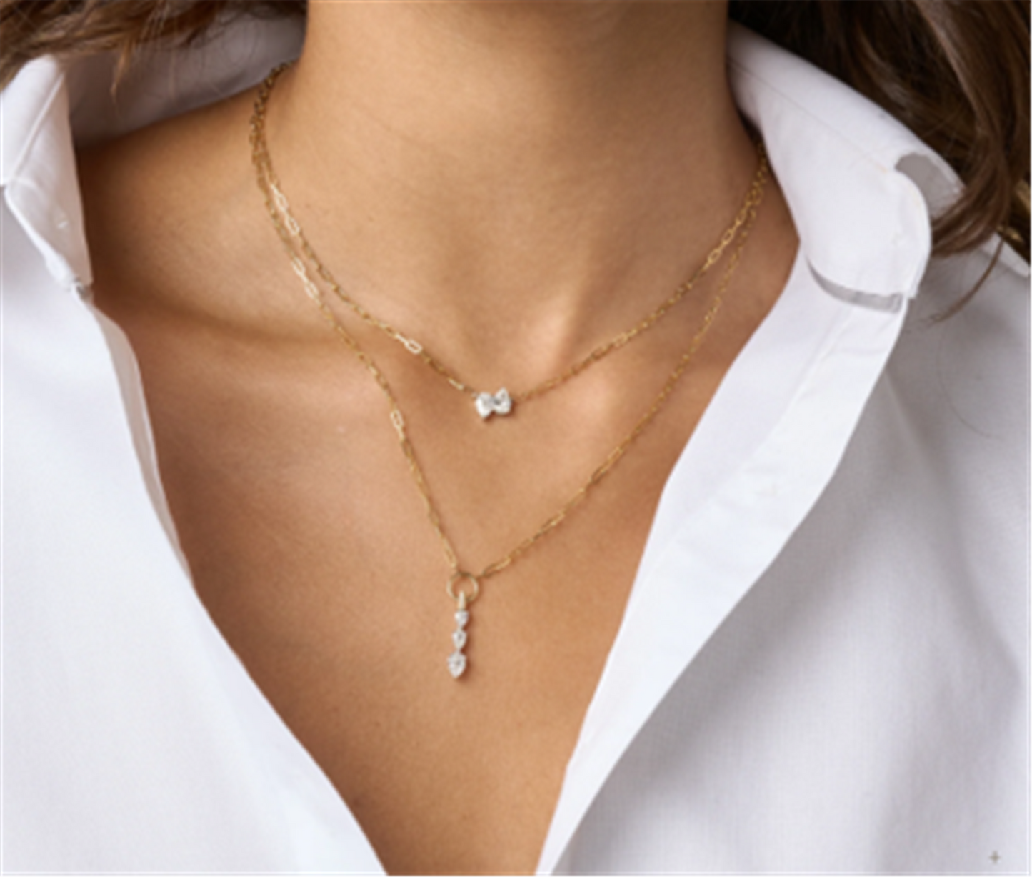 Phillips House Graduated Triple Pear Shaped Diamond Necklace in Platinum & 18k Yellow Gold